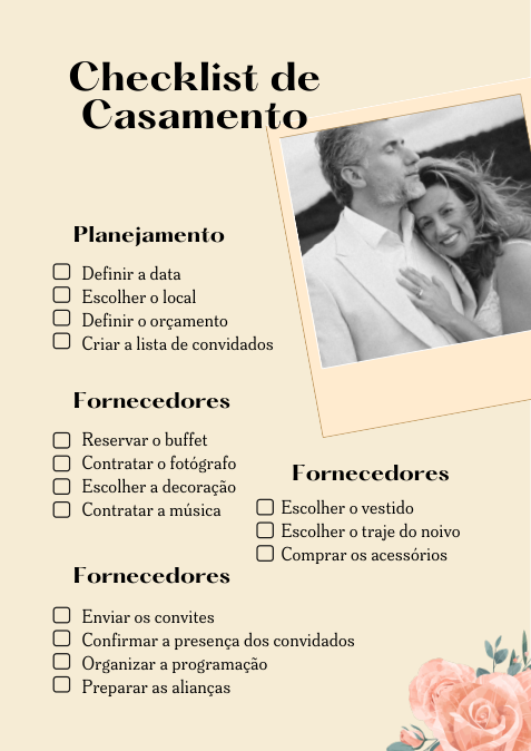 Página do checklist de casamento incluído no ebook